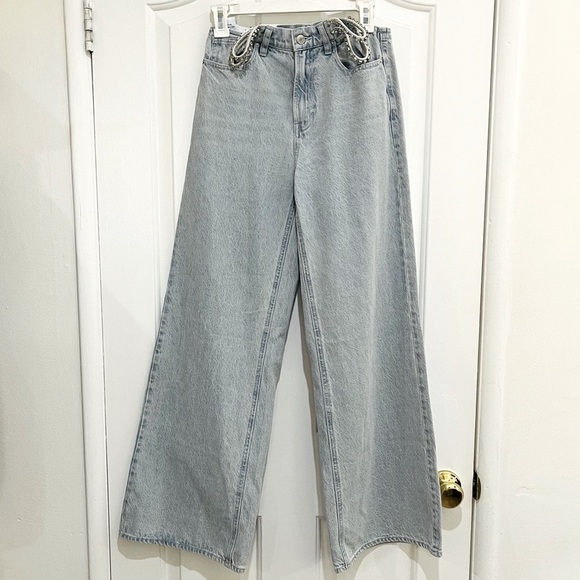 NWOT PacSun Wide Leg Rhinestone Waist Detail Jeans - Picture 2 of 13